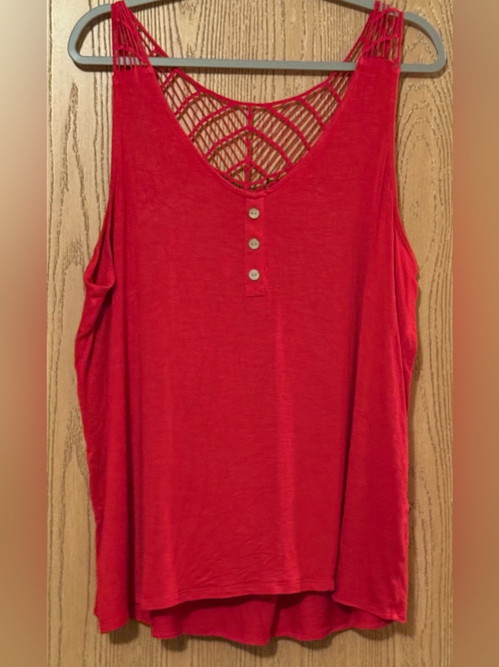 Red Sleeveless Henley Tank with Crochet Back
